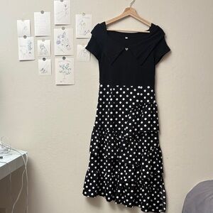 Elegant Black and White Polka Dot Dress